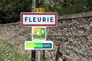 117153830 france crus des beaujolais fleurie town traffic tourism signs at the entrance of the famous old fren